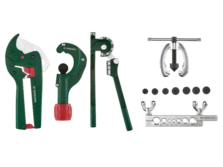 Parkside buisgereedschapset: snijder, buiger en pers.