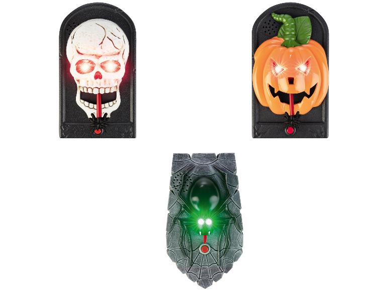 Lichtgevende Halloween-decoraties: schedel, pompoen en spin.