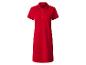 Rode polo jurk met korte mouwen en zwarte streepdetails.
