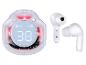 Transparante behuizing met digitaal display en witte oordopjes.