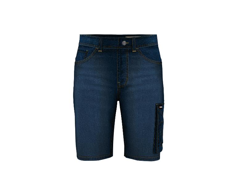 Donkerblauwe denim shorts met zijzakken en contrasterende stiksels.