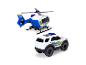 Speelgoed politiehelikopter en politieauto in wit en blauw.