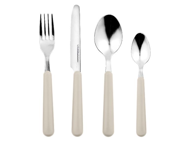 Livarno Living bestek: vork, mes, lepel en theelepeltje in beige.