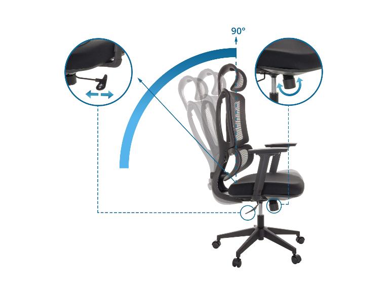 Zwarte bureaustoel met verstelbare rugleuning, hoogte en kantelstanden.