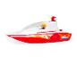 Rood-witte speelgoedbrandweerboot met een brandweermanfiguur en de tekst 'FIRE FIGHTER'.