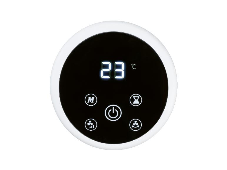 Rond digitaal display met 23 °C temperatuur en bedieningsknoppen.