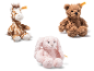 Steiff knuffels: giraffe Girta, konijn Tilda en teddybeer Terry.