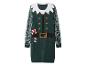 Groene kerstelf trui-jurk met witte kraag en mouwen met patroon