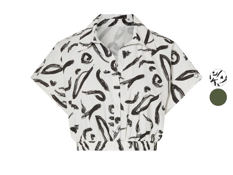 Kort mouw overhemd met zwart-wit abstracte print.