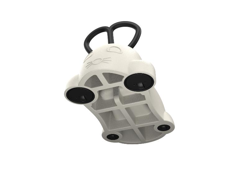 Wit katvormig duwspeelgoed voor baby's met zwarte wielen