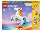 LEGO Creator 3-in-1 set met een unicorn, een zeepaardje en een eend.