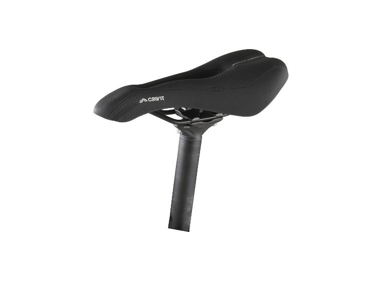 Een zwart zadel van Crivit voor een fiets.