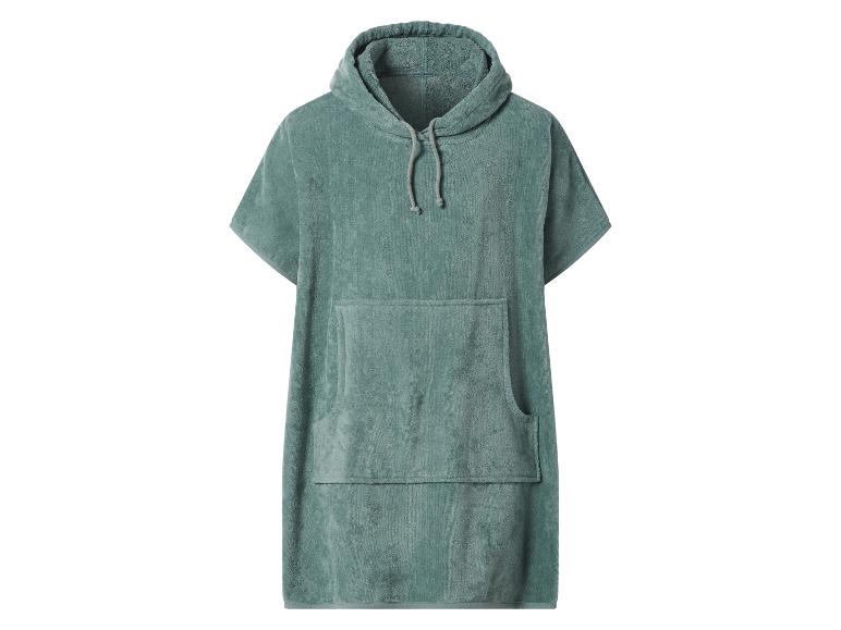 Groene handdoekponcho met capuchon en zak.