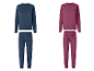 ESMARA® dames lange badstof pyjama in blauw en bordeaux.