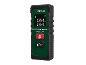 Digitale laserafstandsmeter met metingen en bedieningsknoppen.