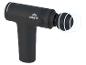 Zwart massagepistool met vibrerende kop en witte ringen