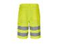 Geel werkshorts met reflecterende strepen.