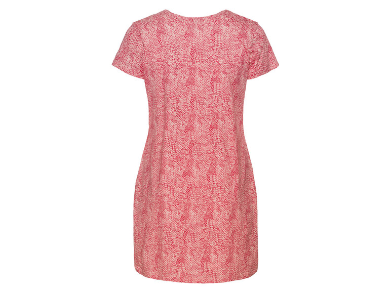 Een roze jurk met korte mouwen en een print.