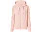 Roze hoodie met rits en zakken.