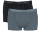 Tweepack herenboxershorts: één zwart en één grijs, beide met logo op de tailleband.