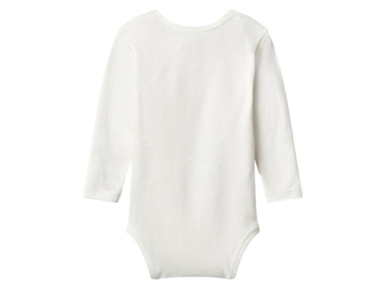 Witte katoenen baby romper met lange mouwen, achterkant.