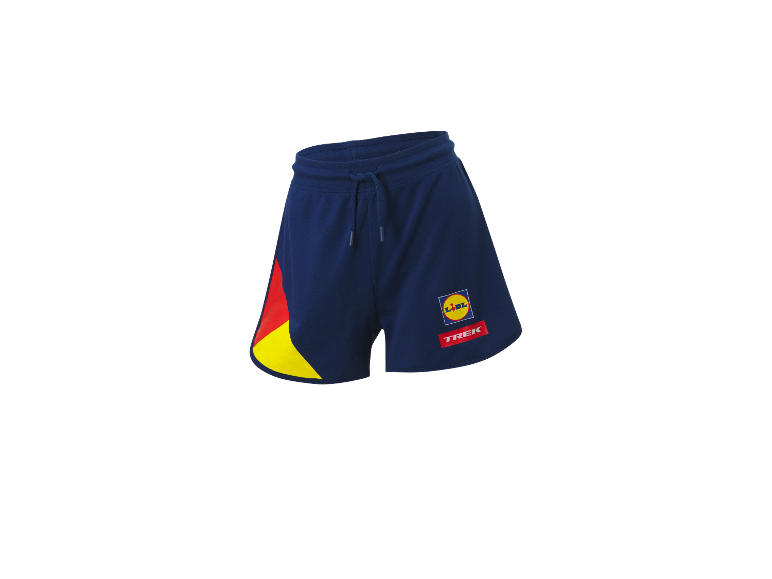 Trek sport shorts met Lidl logo, geel en rood detail.