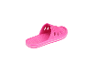 Roze slippers met gaten en witte strepen op de zool.