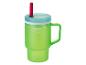 Groene drinkbeker met rood rietje en handvat