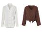 Wit overhemd en bruin top met strik in de taille.