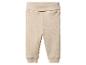 Beige babybroek met geribbelde tailleband en manchetten.