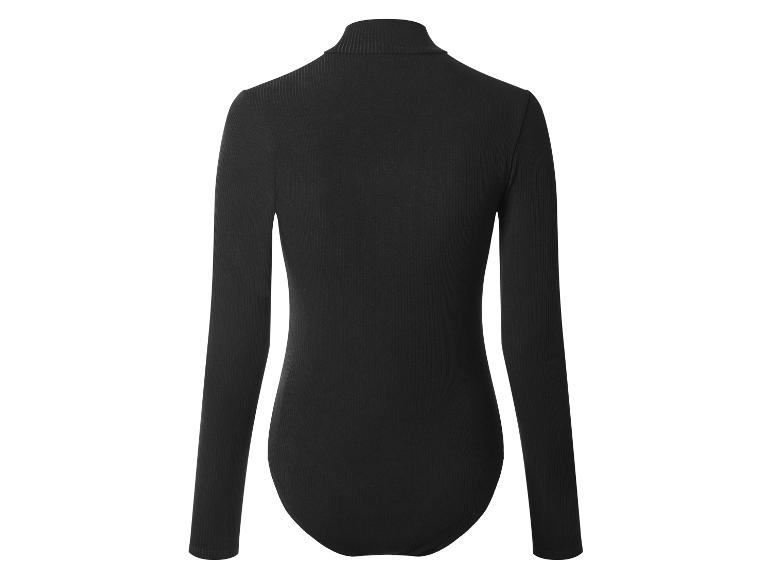 Zwarte damesbody met lange mouwen en col, achterkant.
