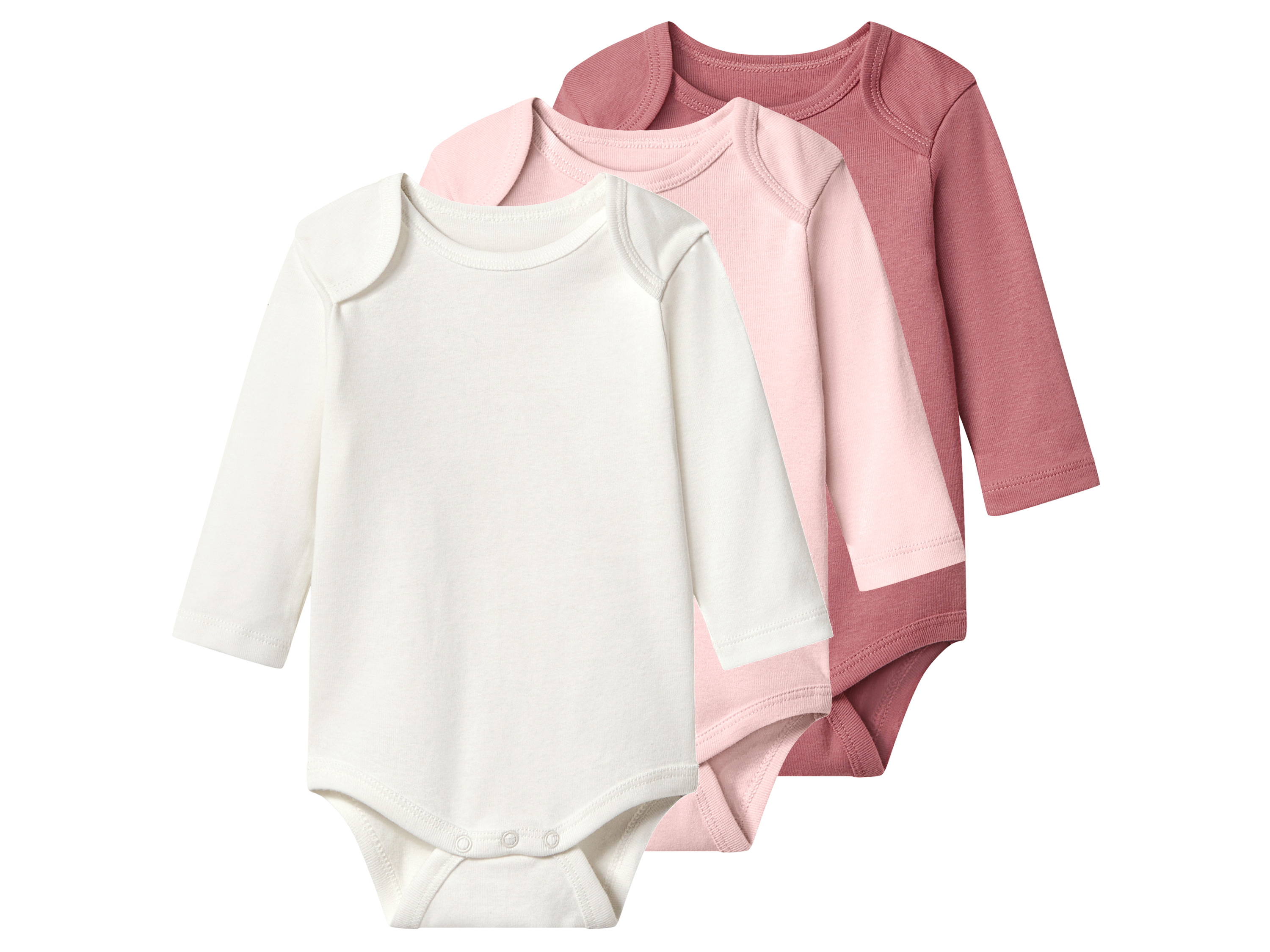 lupilu Set van 3 baby rompers (roze/wit, 74/80)
