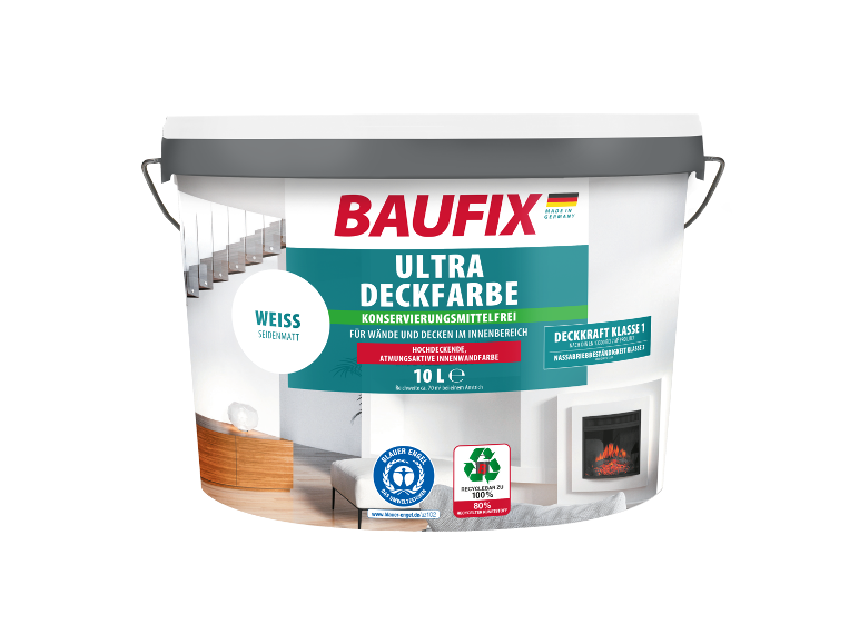 Baufix Ultra muur- en plafondverf, wit, 10L.