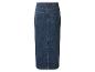 Lange donkerblauwe denim rok, achteraanzicht