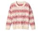 Roze gestreepte gebreide trui.