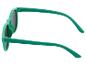 Groene zonnebril met donkere glazen, van de zijkant gezien.