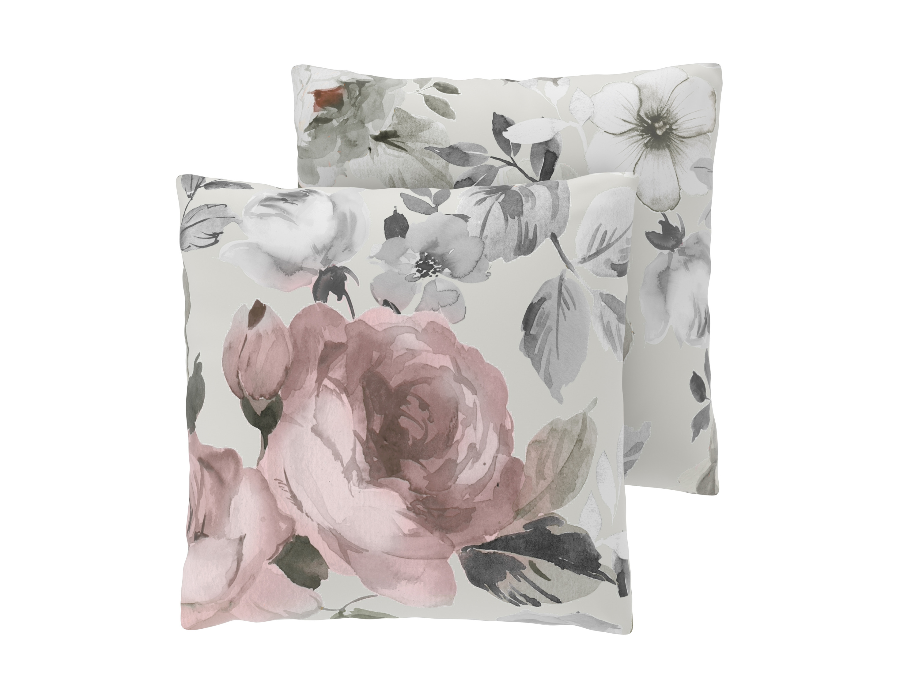 LIVARNO Renforcé kussenslopen, 2 stuks, 50 x 60 cm (bloemen / grijs)
