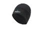 Zwarte fleece muts, perfect voor wintersport.