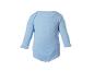 Blauwe baby romper met lange mouwen.