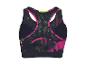 Een sportbeha voor vrouwen met een levendige abstracte print en mesh details op de rug.