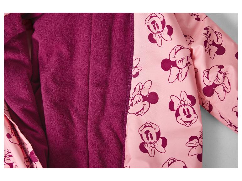 Roze jas met Minnie Mouse-print en paarse fleecevoering.