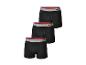 Drie zwarte Parkside boxershorts met grijze en rode taillebanden.