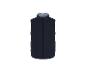 Donkerblauw gewatteerd vest met ritssluiting aan de voorkant en hoge kraag.