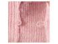 Roze gebreide trui met knoop en lus.