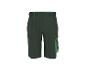 Donkergroene werkshorts met groene accenten en zakken.