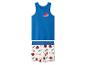 Kinderondergoedset: blauw hemdje met raceauto-opdruk en boxershorts met patroon.