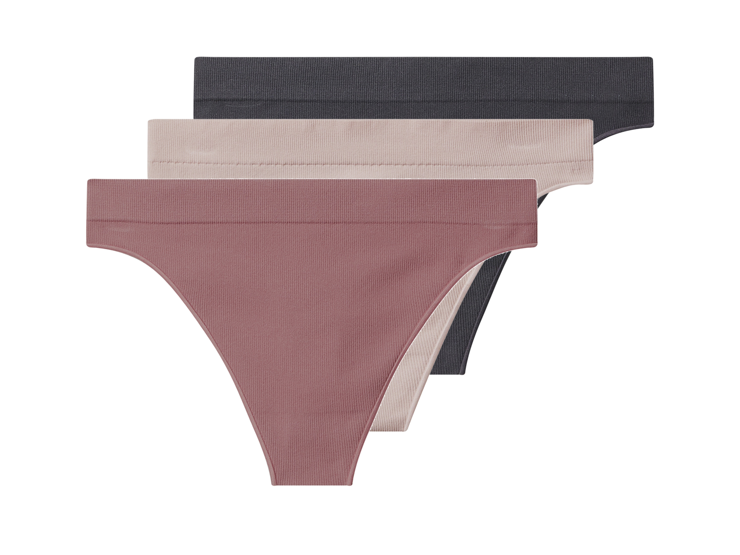 esmara Set van 3 dames strings (donkergrijs/oud roze/roze, S (36/38)) afbeelding