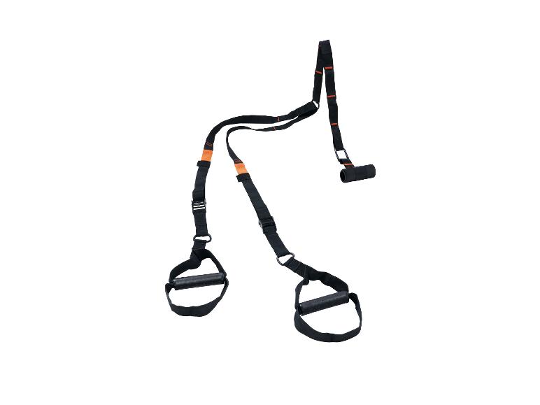 Zwarte trainingsbandenset met oranje accenten en handvatten.