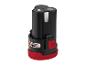 Zwarte 12 V accu met rode basis en laadindicator