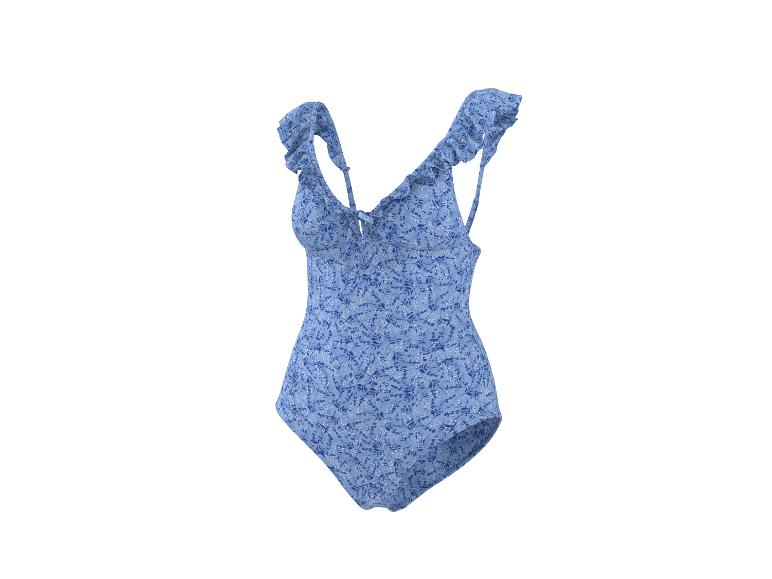 Blauw bloemenprint badpak uit één stuk met ruches bandjes